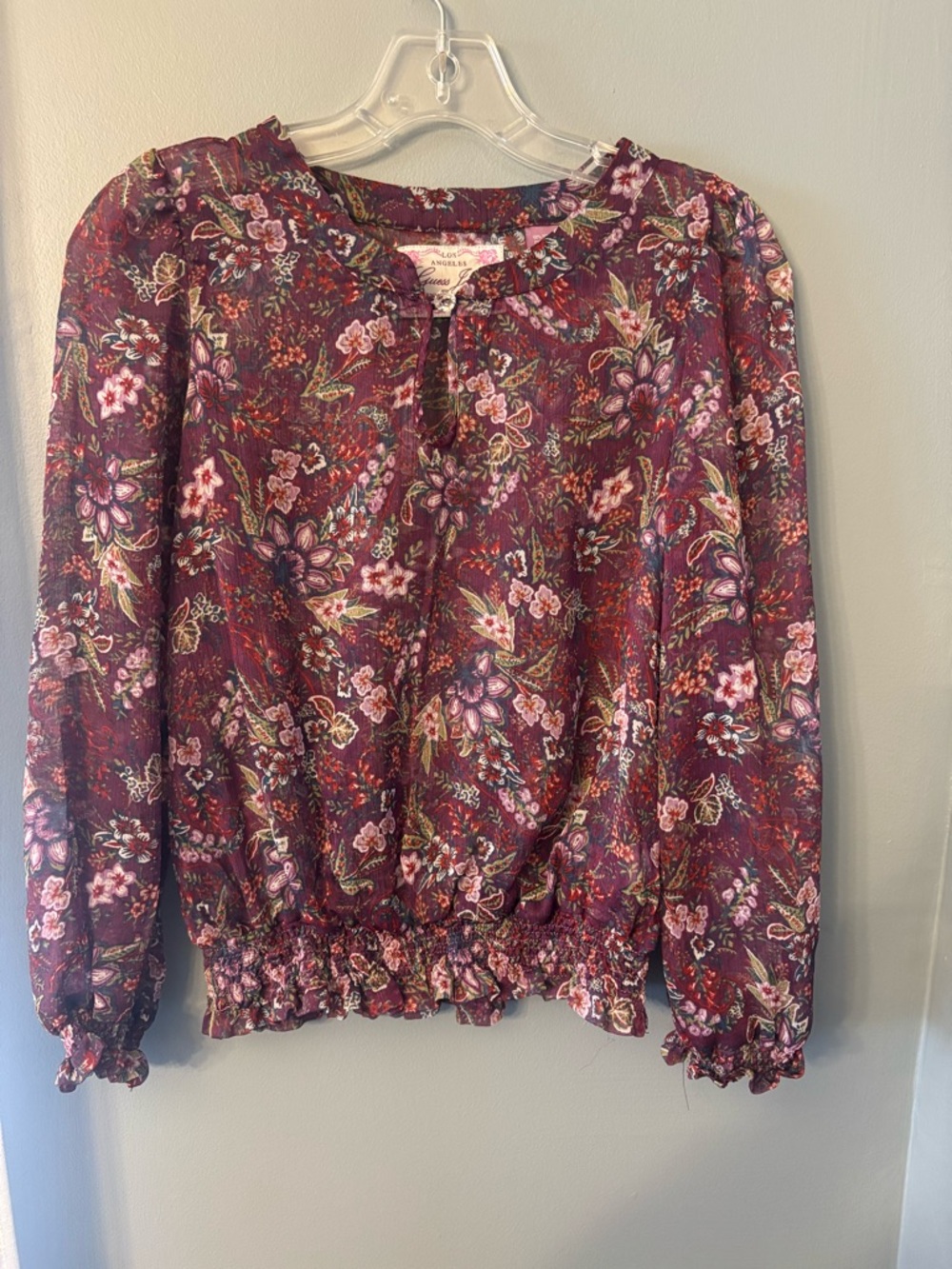 Guess Burgundy Floral Long-Sleeve Blouse